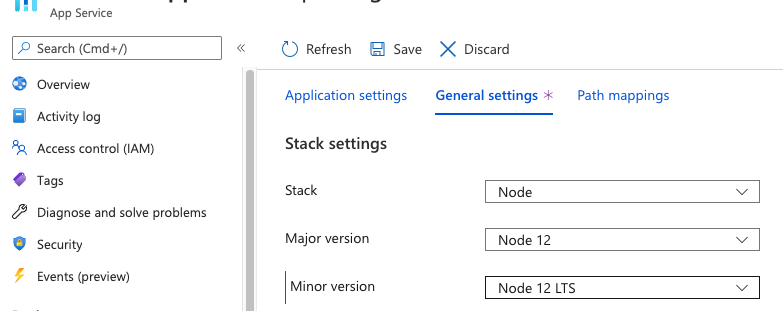 App services Node.js configuration App services Node.js configuration