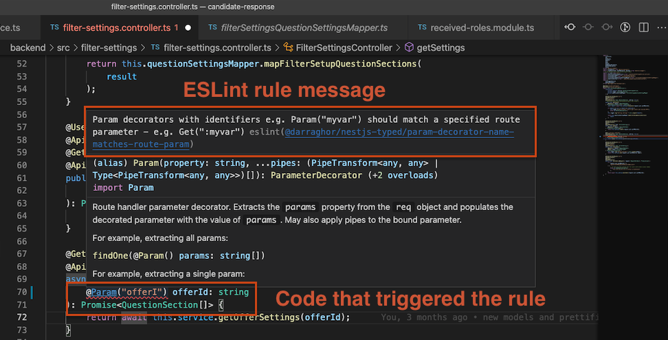 Eslint rule example in an IDE