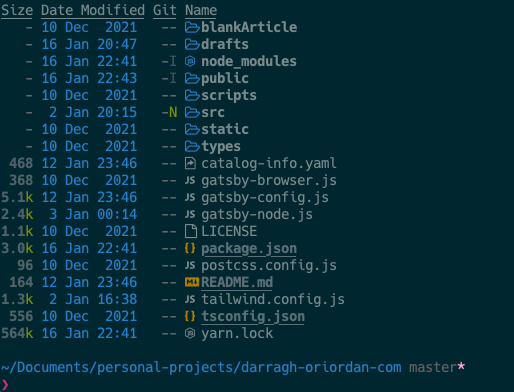showing exa output with git state